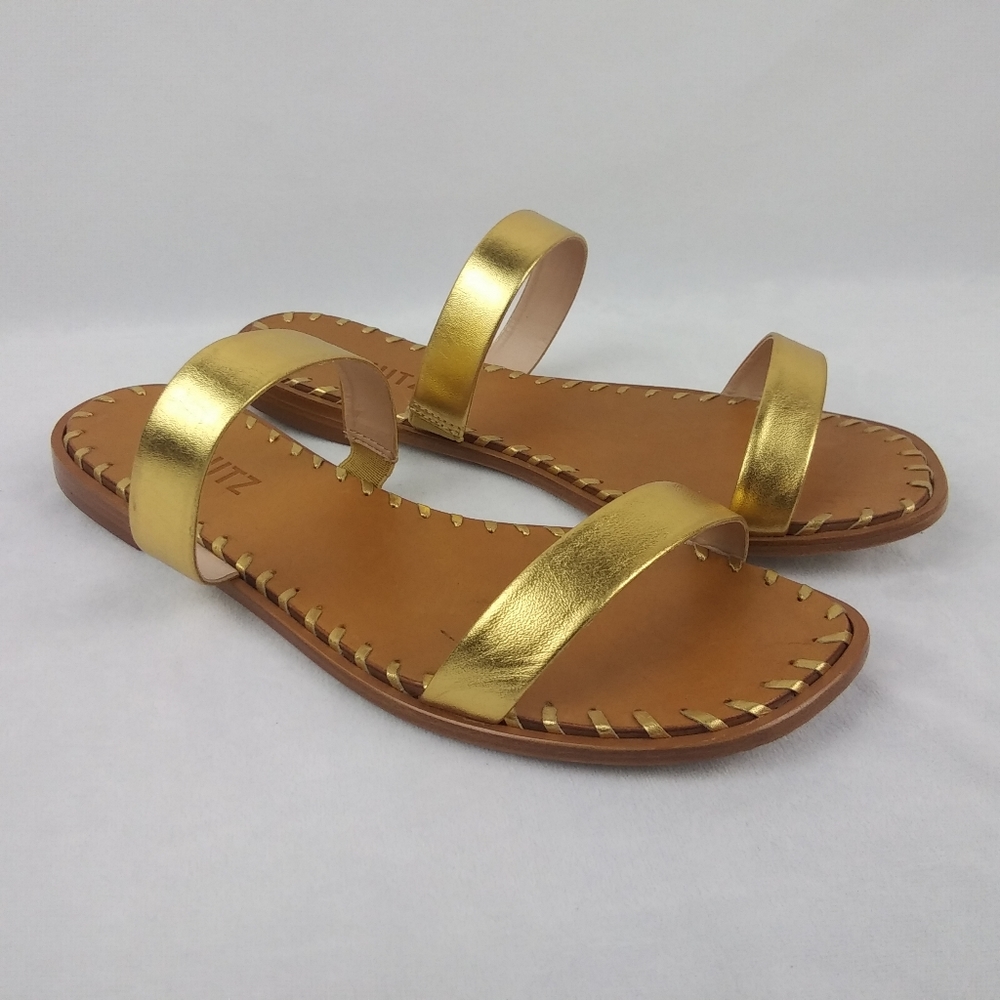 📦 Sale - SCHUTZ Amie Metallic Ouro Gold Slides - Women's Size 8B